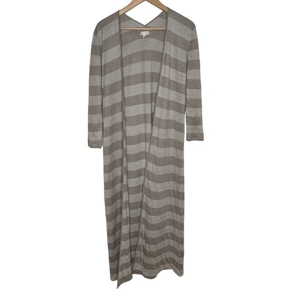 Garnet Hill Women's Linen Duster Long Cardigan Size Small Gray Beige Striped - Picture 1 of 10